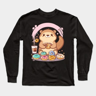 Kawaii sea otter eating donut Long Sleeve T-Shirt